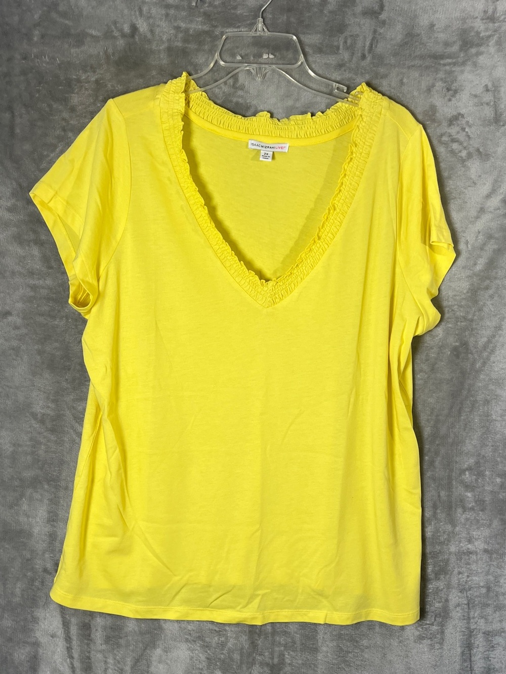 Isaac Mizrahi Bright Yellow Ruffle V-Neck Tee